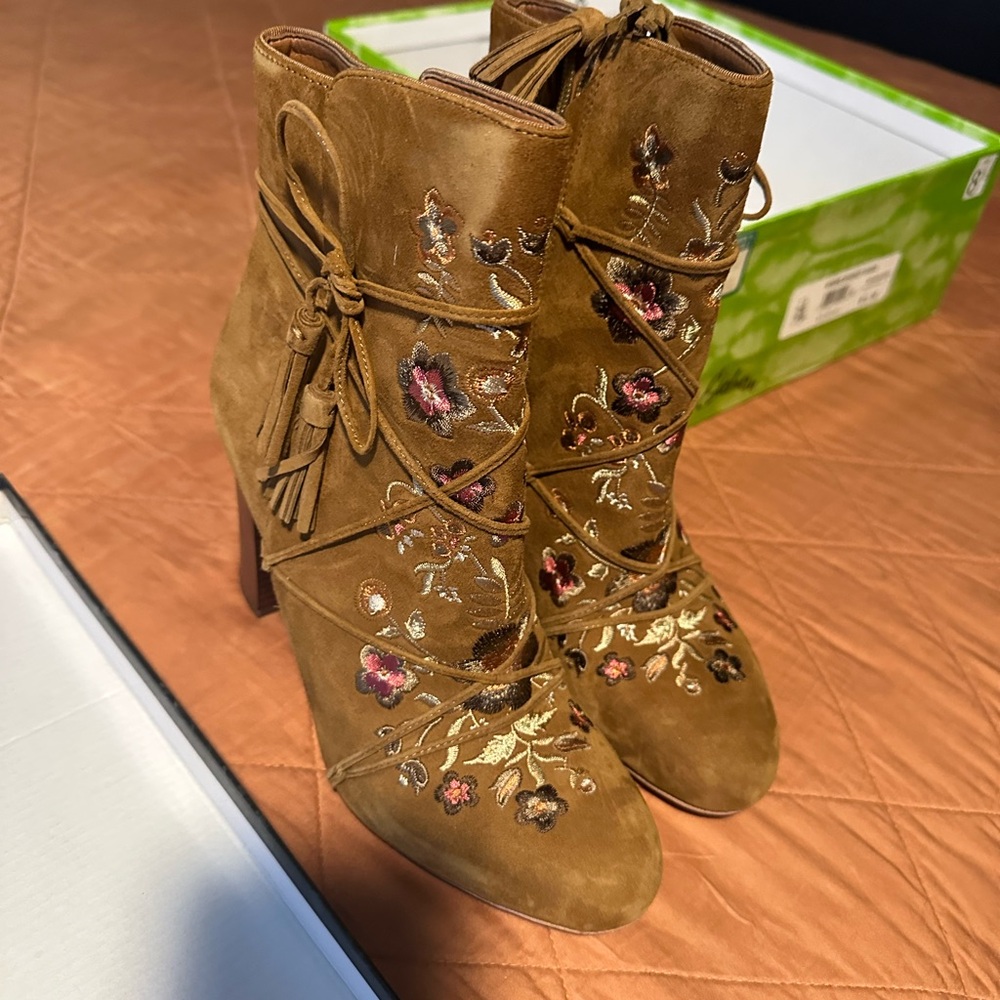 Sam Edelman Brown Embroidered Ankle Boots